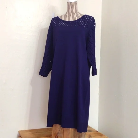 Lane Bryant Purple Ribbed Stretch Knit 3/4 Sleeve Dress Size 18/20 Lane Bryant Purple Ribbed Stretch Knit 3/4 Sleeve Dress Size 18/20